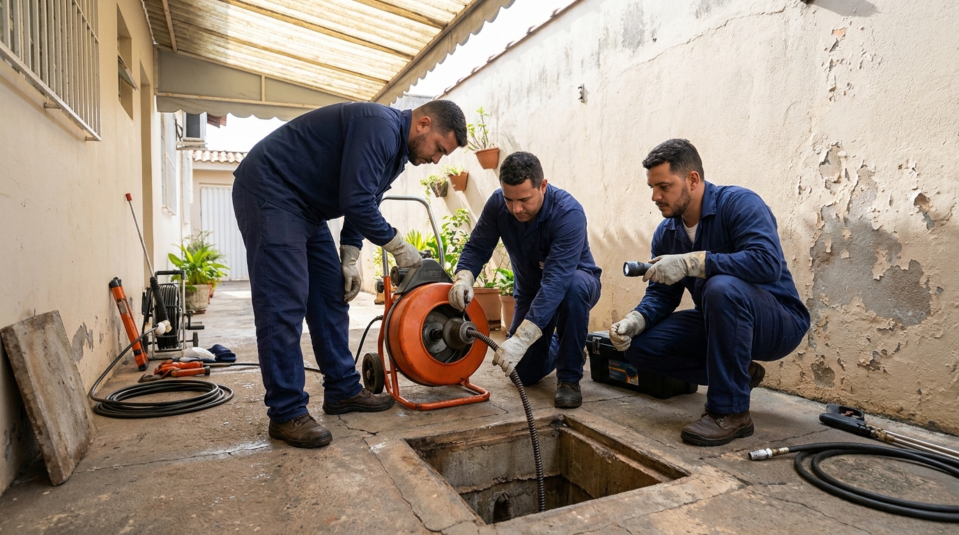 Desentupimento de esgoto com hidrojateamento em Palhoça‑SC