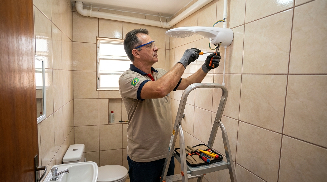 Instalação de chuveiro no banheiro em Palhoça‑SC