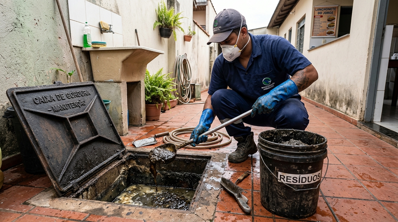 Remoção de resíduos da caixa de gordura em Palhoça‑SC